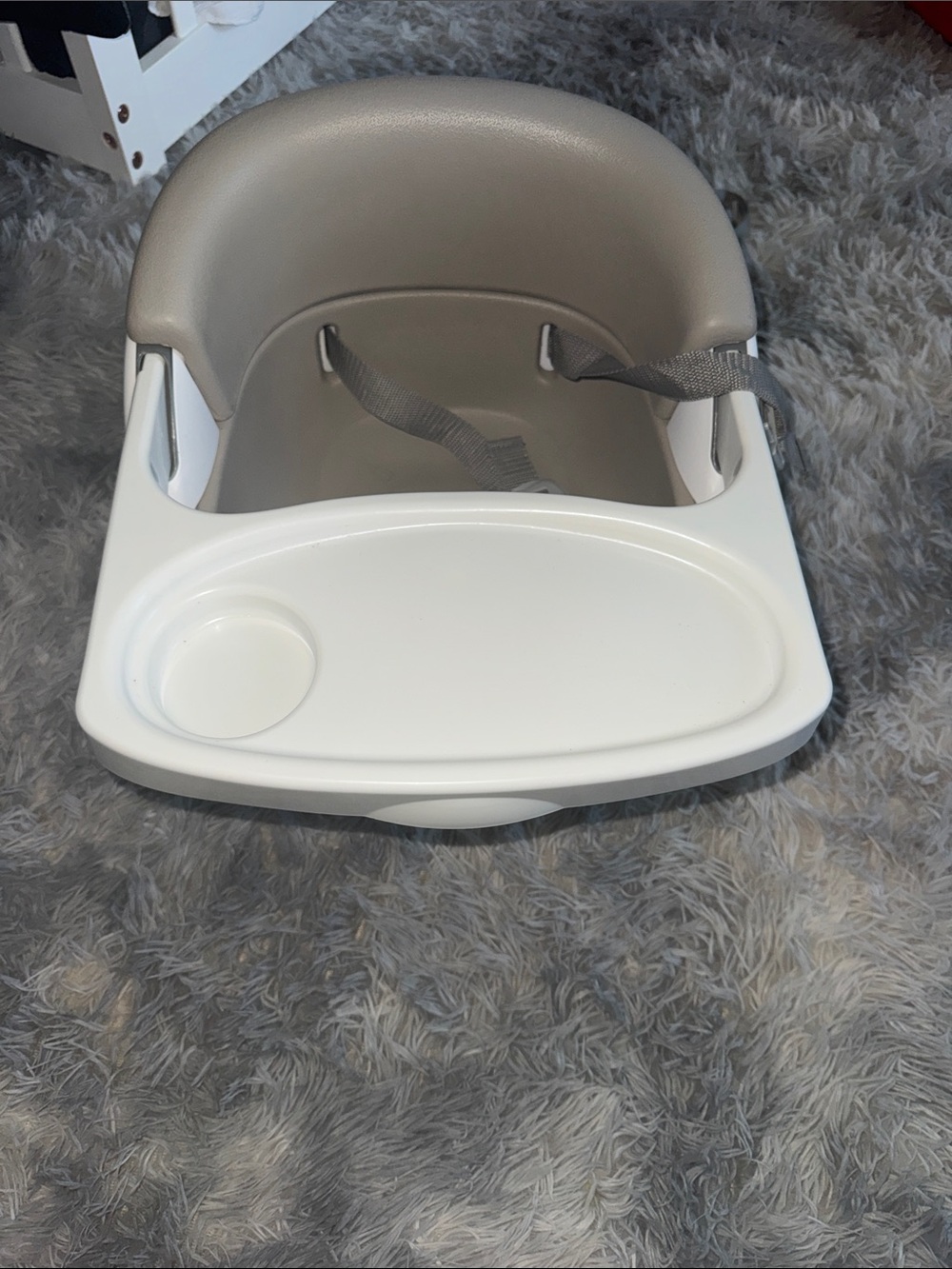Neutral Gray Baby Booster Seat with White Tray